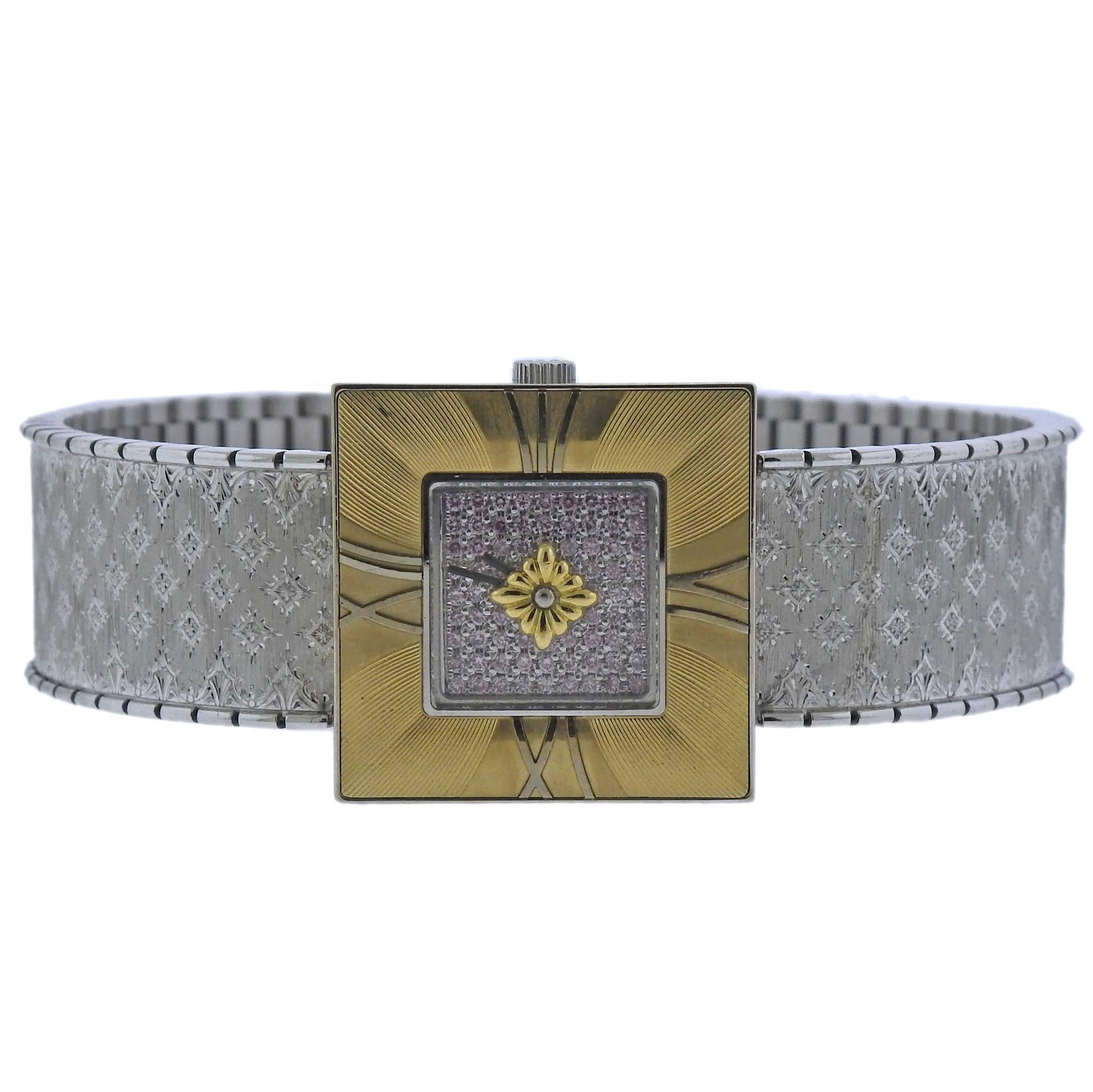 Buccellati Ladies Yellow and White Gold Diamond Agalmachron Bracelet Wristwatch 