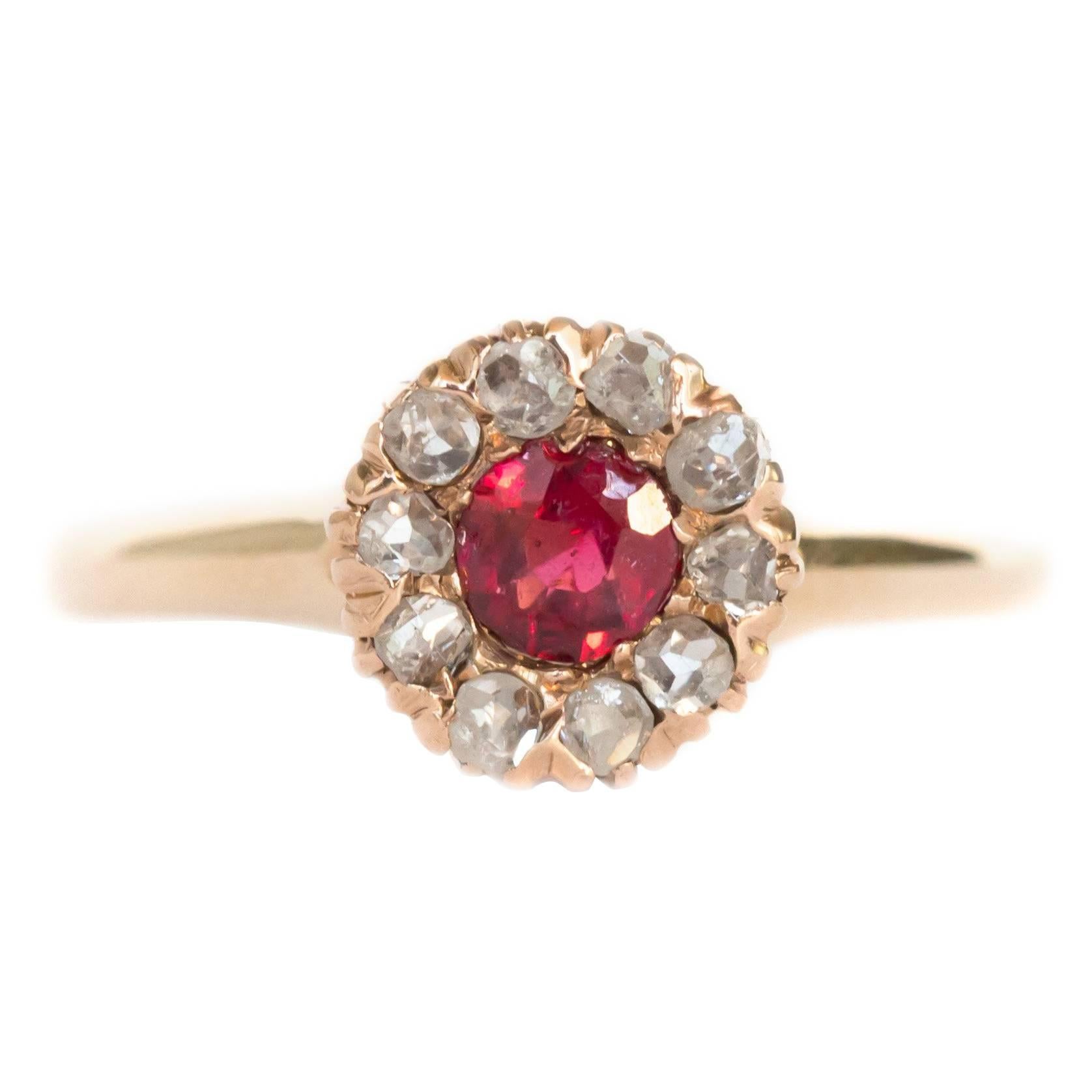 Garnet and Diamond Yellow Gold Engagement Ring For Sale