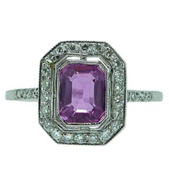 1.05 Carat Pink Sapphire and Diamond Vintage Cluster Ring, 18 Carat White Gold