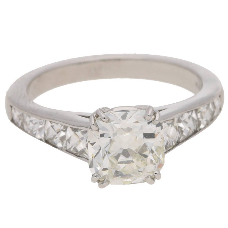 0.78 Carat Old MIne Cushion Cut Diamond Platinum Engagement Ring For