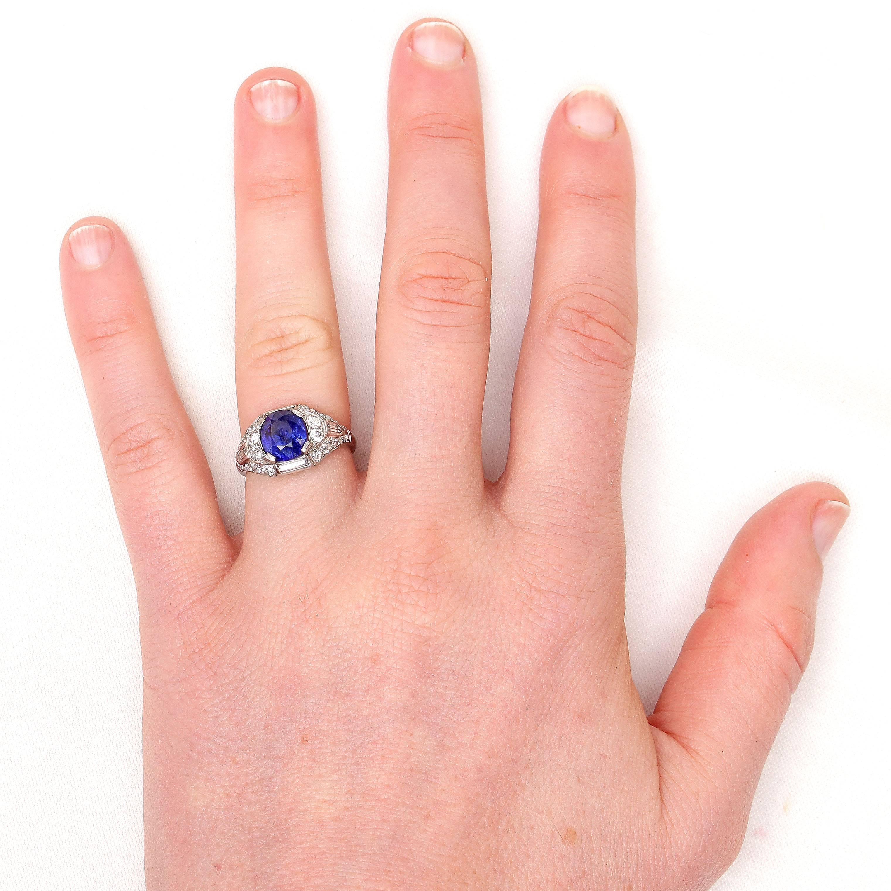 Art Deco Sapphire Diamond Platinum Engagement Ring 1