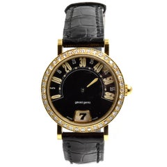 Gerald Genta Yellow Gold Diamond Vintage Jump Hour Quartz Wristwatch Ref G.3624.7