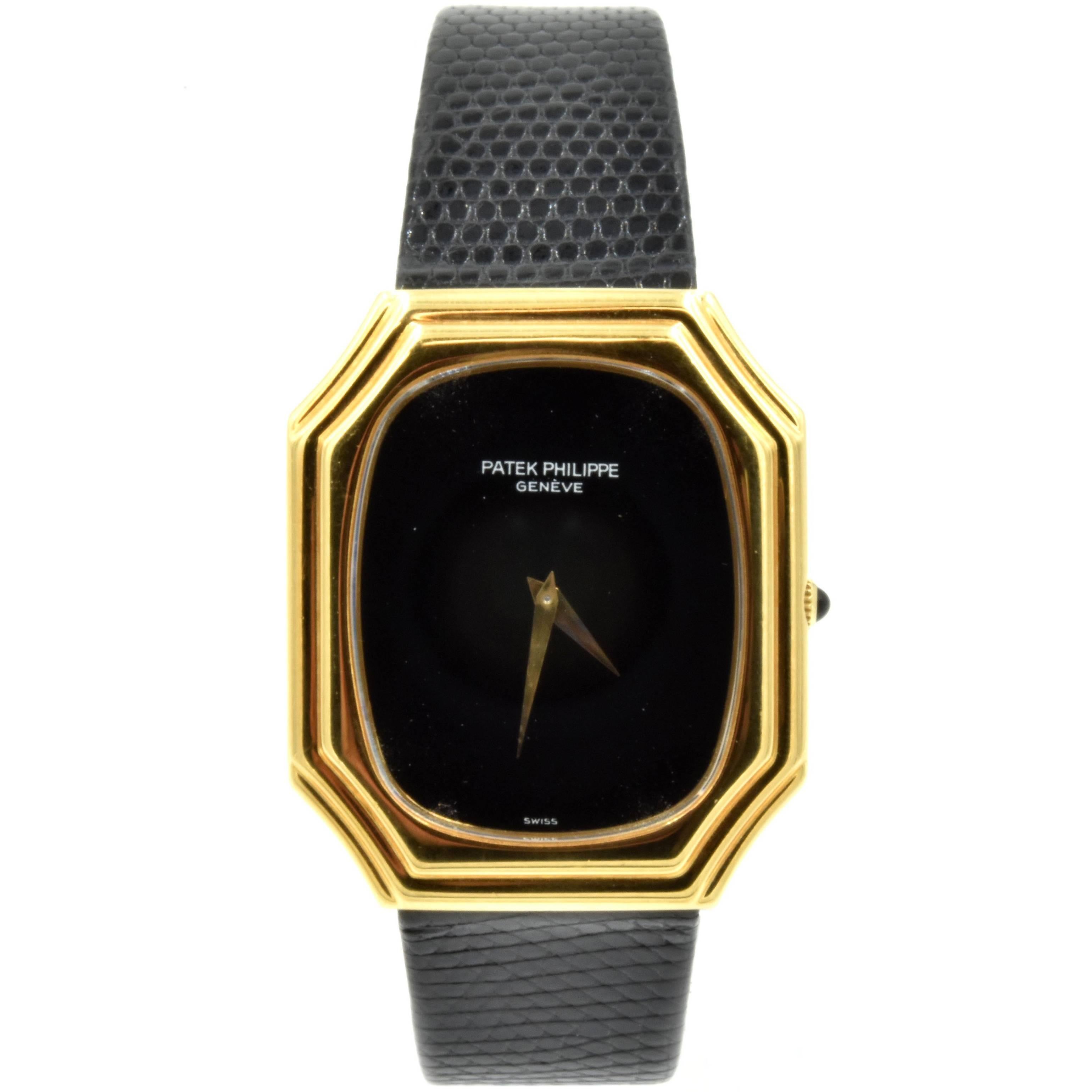 Patek Philippe Yellow Gold Vintage Onyx Dial Manual Wristwatch Ref 3729