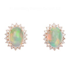 18 Carat Rose Gold 0.80 Carat Opal and Diamond Cluster Earrings