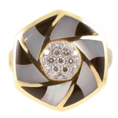 Asch Grossbardt Yellow Gold Diamond Mother-of-Pearl and Onyx Ring