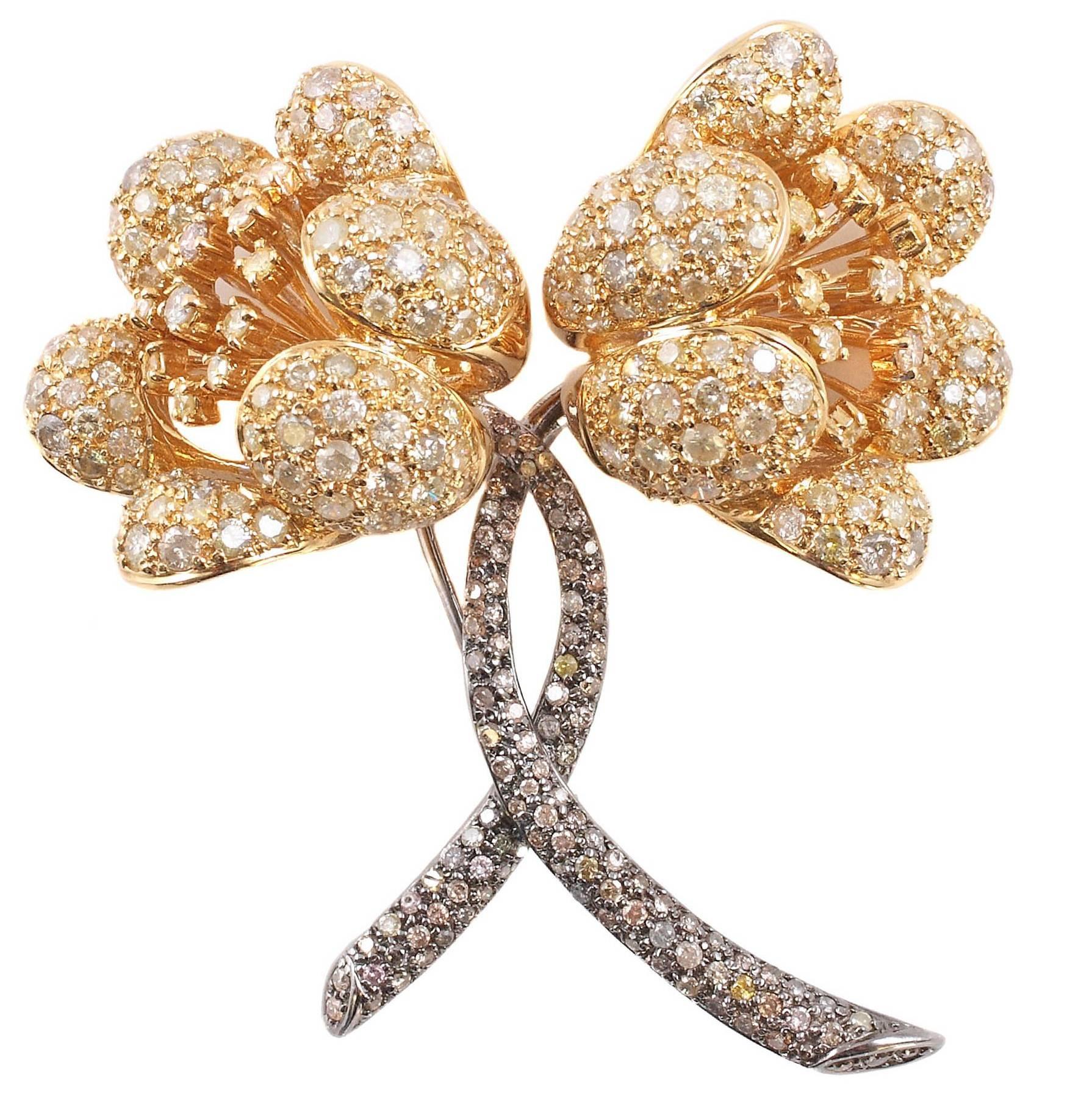 14.80 Carat Colored Diamond Flower Brooch