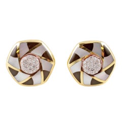 "Asch Grossbardt" Yellow Gold Diamond Mother of Pearl & Onyx Earrings