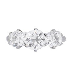 Art Deco 2.20 Carat Three-Stone Diamond Engagement Ring, circa 1920s
