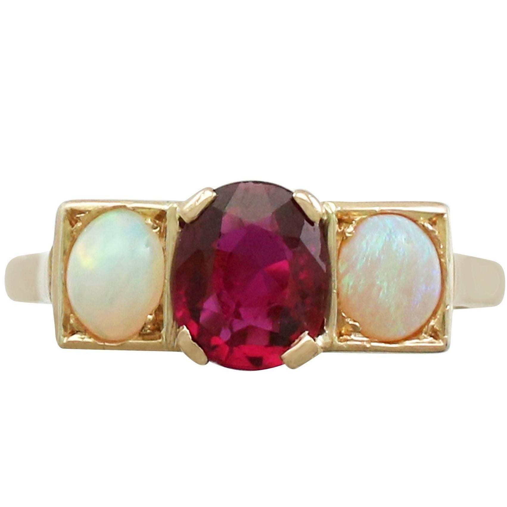 Vintage French 1.86 Carat Ruby and Opal 18 Karat Yellow Gold Dress Ring
