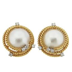 Tiffany & Co. Schlumberger Pearl Diamond Rope Gold Earrings