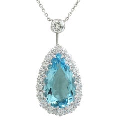 Vintage 1990s 9.15  Carat Aquamarine and 2.59 Carat Diamond White Gold Pendant