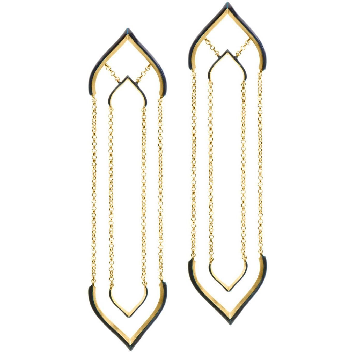 Sterling Silver Gold Plated Enamel Lotus Shaped Motif  Greek Earrings For Sale