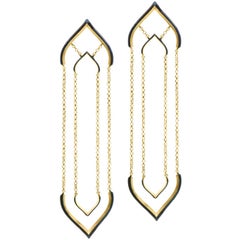 Sterling Silver Gold Plated Enamel Lotus Shaped Motif  Greek Earrings