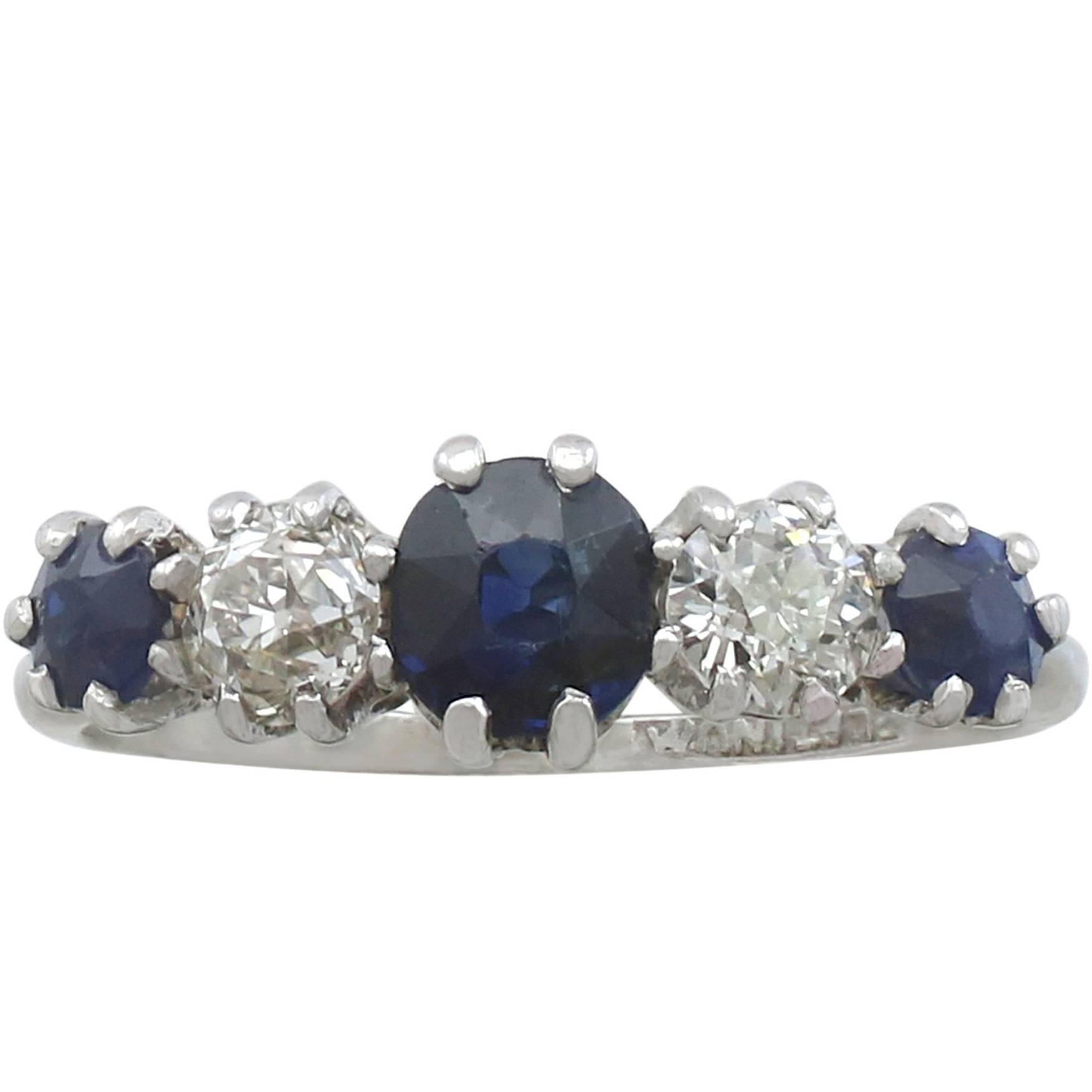 1930s Antique Sapphire & Diamond Platinum Five Stone Ring