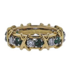 Tiffany & Co Schlumberger Sixteen Stone Diamond Emerald Platinum Gold Ring