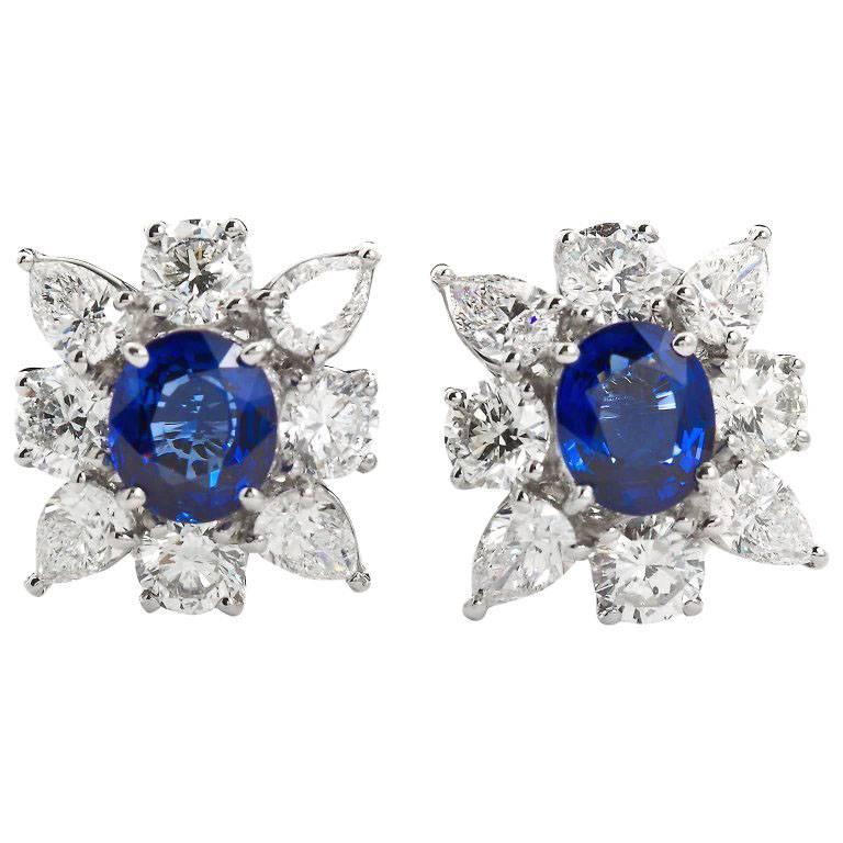 4.63 Carats Royal Blue Sapphire Diamond Cufflinks