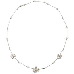 Three Flower Pendant Diamond Yard Necklace