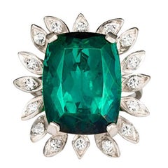 16 Carat Green Tourmaline Diamond Cocktail Ring