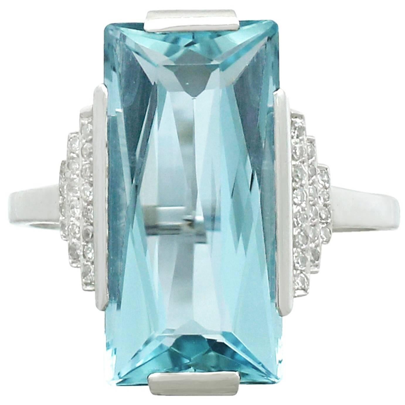 1930s Antique 6.47 Carat Aquamarine and Diamond White Gold Cocktail Ring