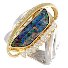 Opal Diamond Platinum and Gold Cocktail Ring