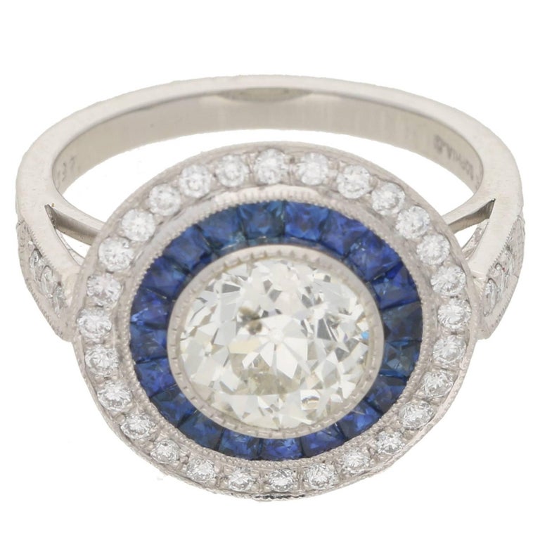 Art Deco Style Diamond Sapphire Target Engagement Ring at 1stDibs art