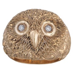 Gold and Diamond Owl Ring