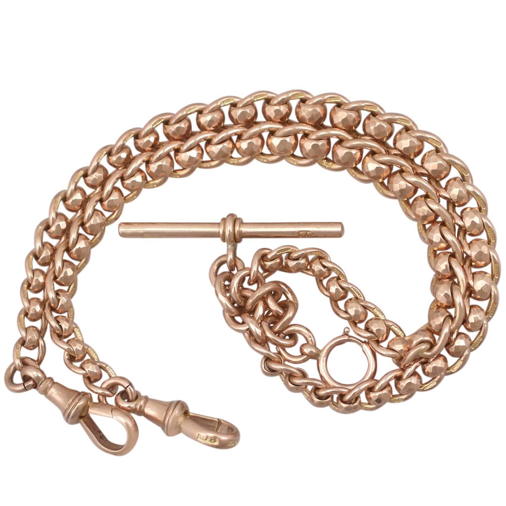1900s Antique Rose Gold Double Albert Watch Chain