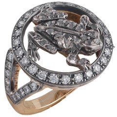 Retro Gold Silver and Diamond Frog Ring