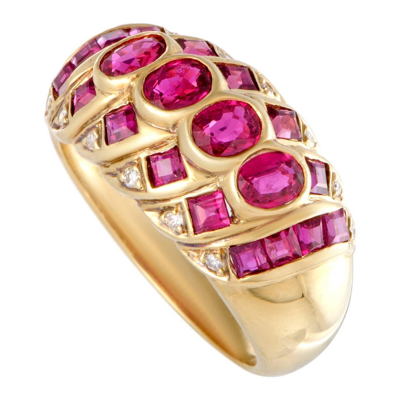Diamond and Ruby Gold Band Ring