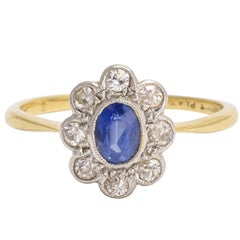 Edwardian Sapphire Diamond Flower Cluster Ring