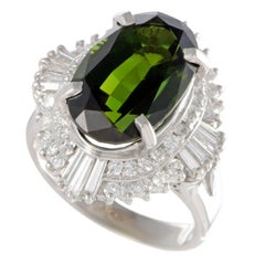 Diamond and Green Tourmaline Platinum Ring Diamond and Green Tourmaline Platinum Ring