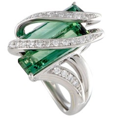Diamond and Green Tourmaline Platinum Wrap Ring Diamond and Green Tourmaline Platinum Wrap Ring