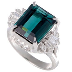 Diamond and Green Tourmaline Platinum Ring Diamond and Green Tourmaline Platinum Ring