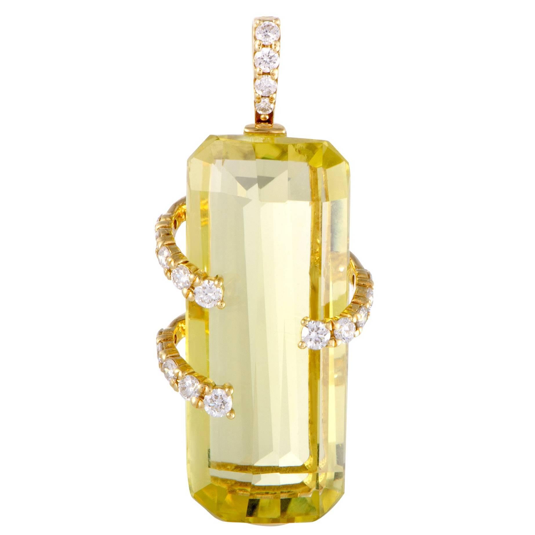 Diamond and Lemon Citrine Gold Pendant