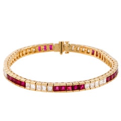 Vintage Diamond and Ruby Gold Tennis Bracelet