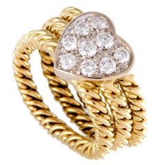 Pomellato Diamond Pave Heart Three-Band Gold Ring