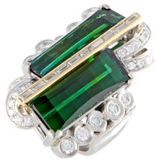 Diamond and Green Tourmaline Platinum and Gold Ring
