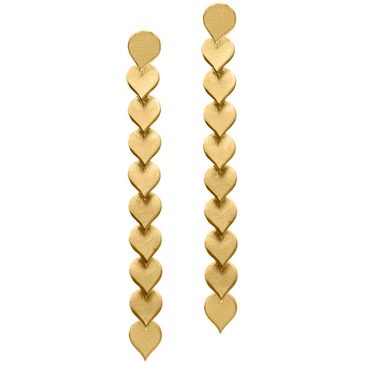 Timeless Gold Plated Brass Teardrop Shaped Motif Greek Drop Earrings For Sale
