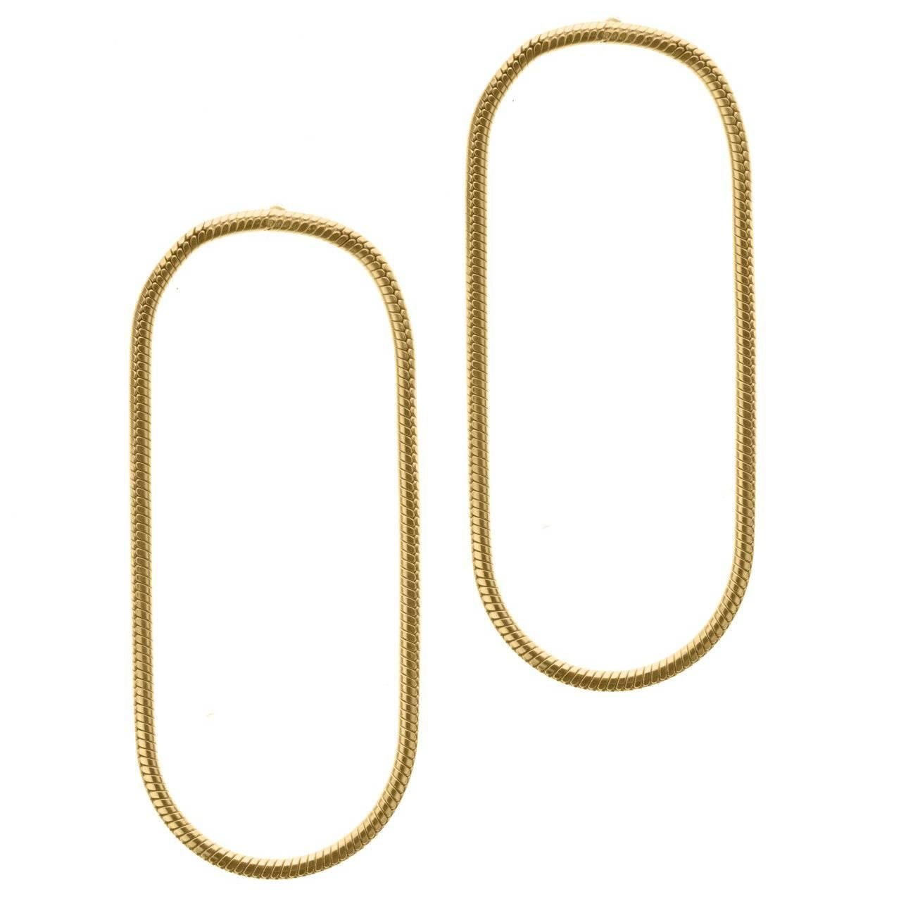  Earrings Hoop Shape Minimal Snake Chain 18KGold Plated Silver Greek Earrings  For Sale