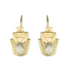 French 1930s Art Deco 18 Karats Yellow and White Gold Drop Earrings