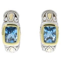 John Hardy Sterling Silver Yellow Gold Blue Topaz Jaisalmer Hoop Earrings