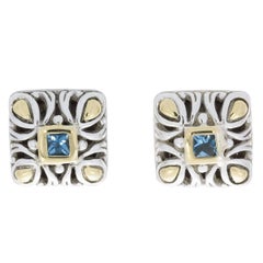 John Hardy Sterling Silver Yellow Gold Blue Topaz Jaisalmer Stud Earrings