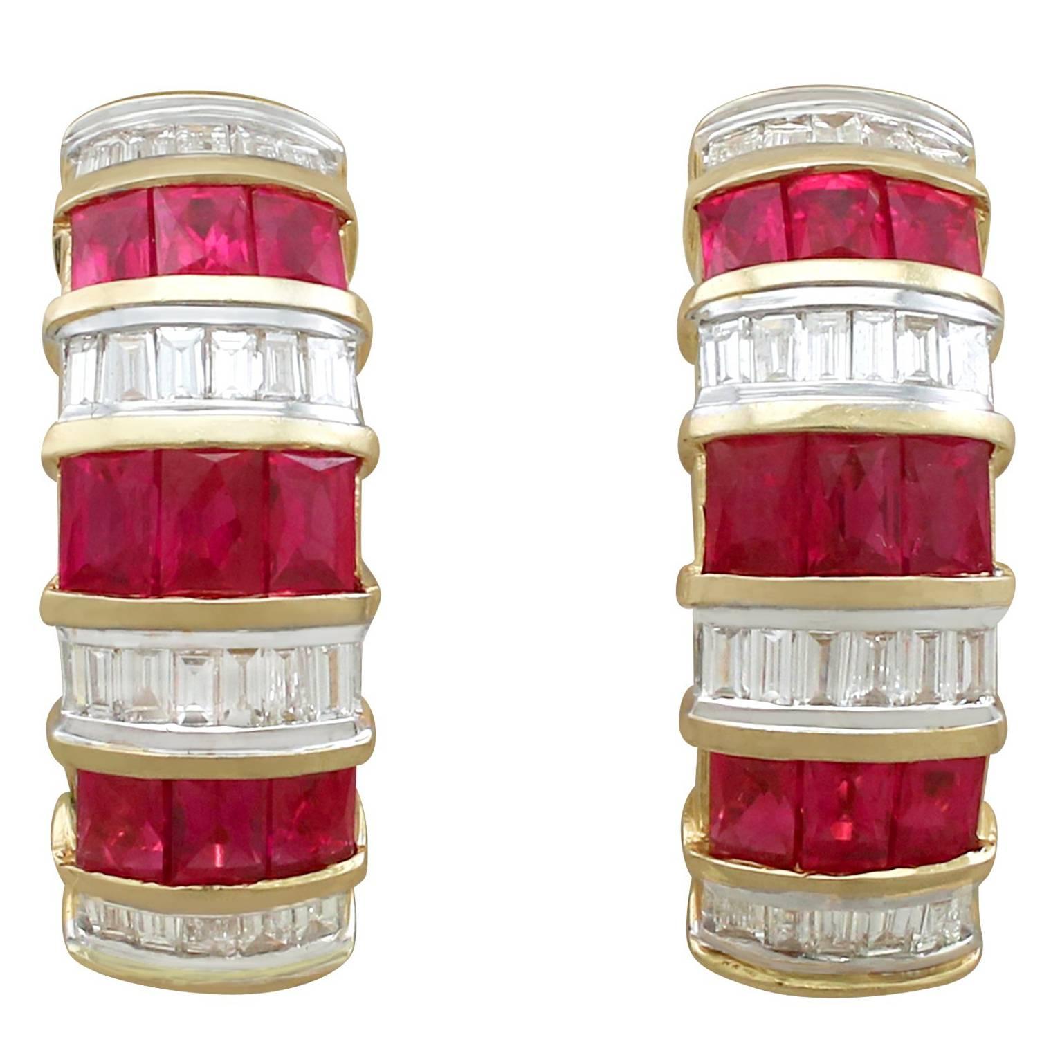 2000s Contemporary 1.80 Carat Ruby and 1.05 Carat Diamond Yellow Gold Earrings