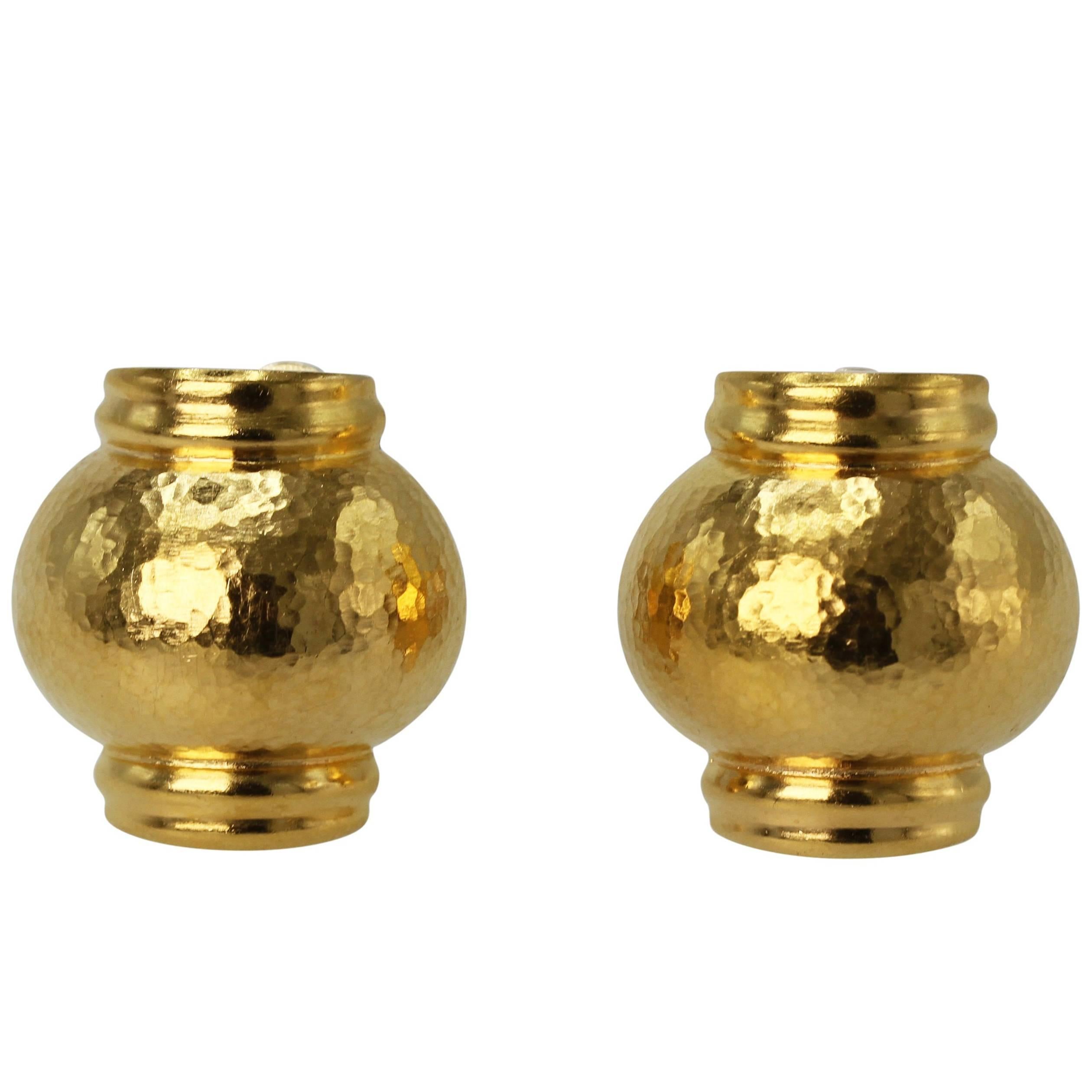 Lalaounis Hammered Yellow Gold Earclips For Sale