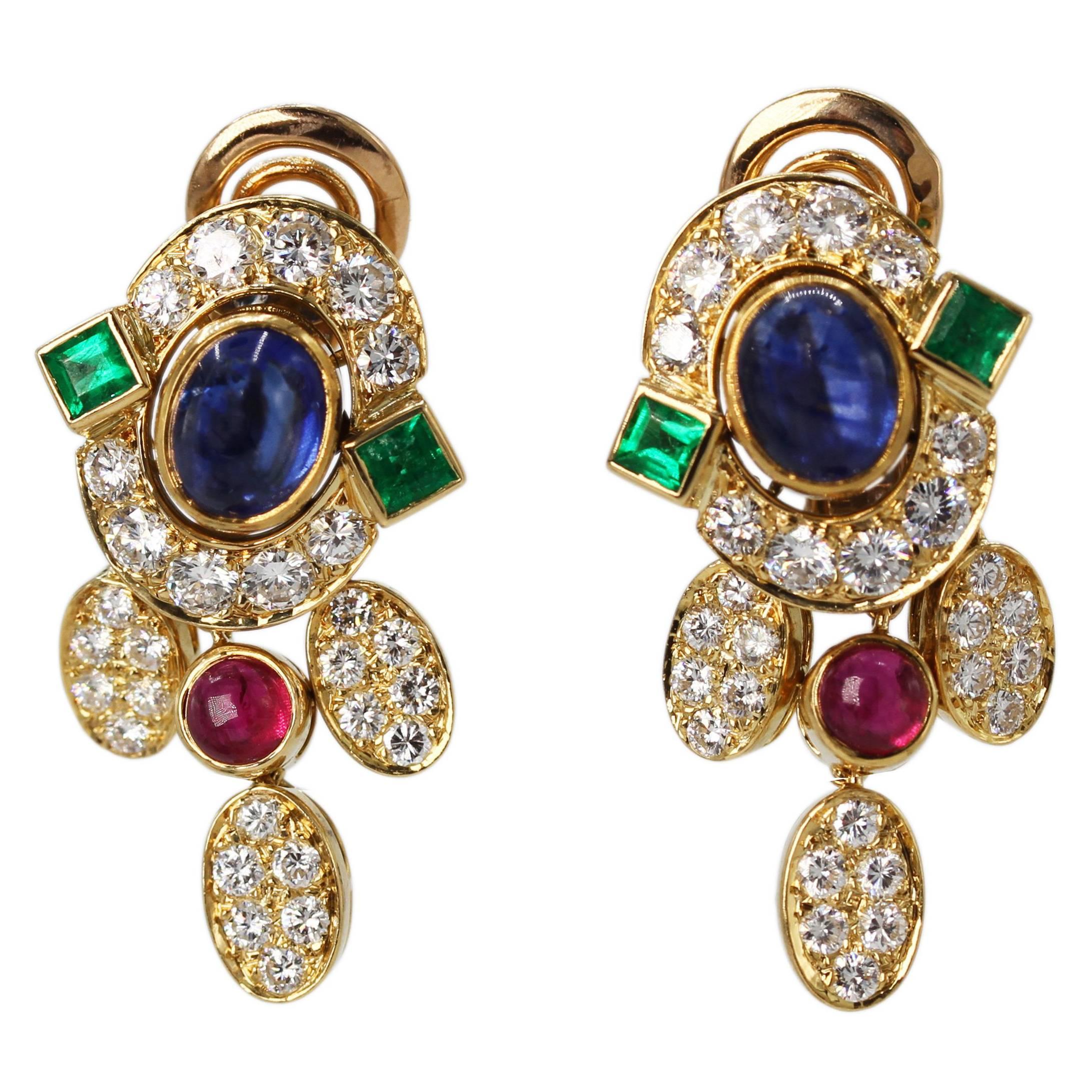 Colored Stone and Diamond Pendant Earclips