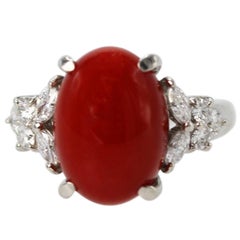 Red Coral and Diamond Ring