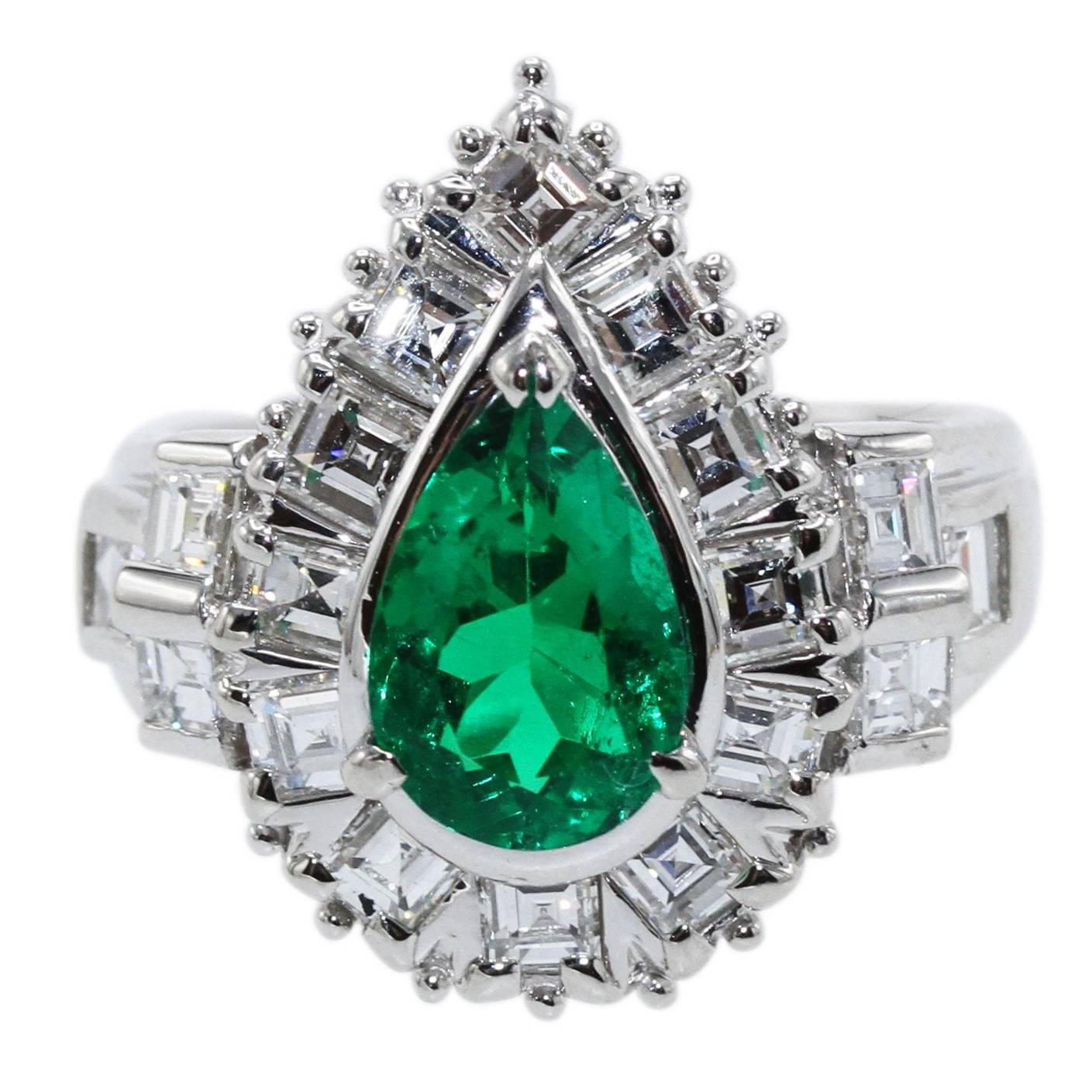 GIA Certified 1.52 Carat Emerald and Diamond Ring