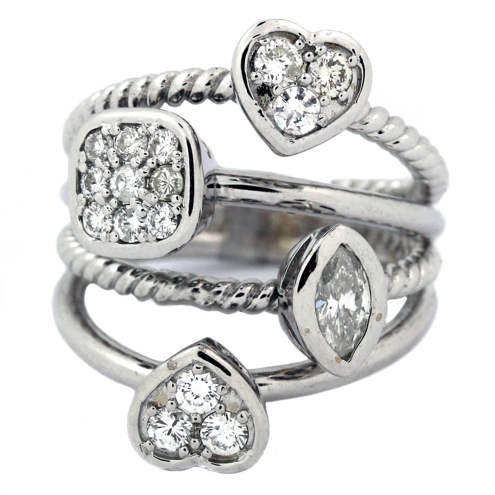 White Gold and Multi-Shape Diamond Ring For Sale