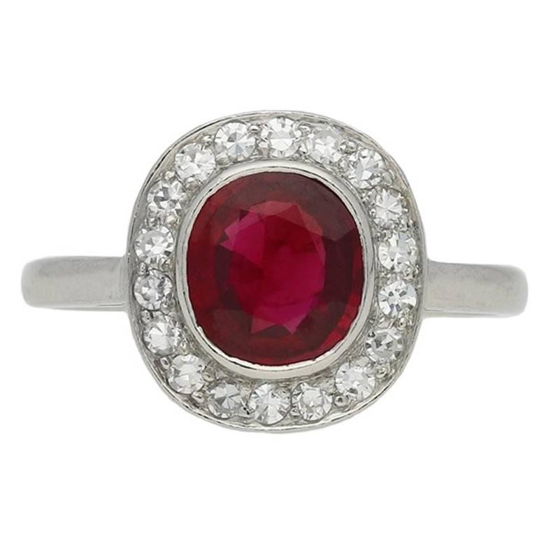 Fine Burma ruby diamond Platinum halo ring at 1stDibs