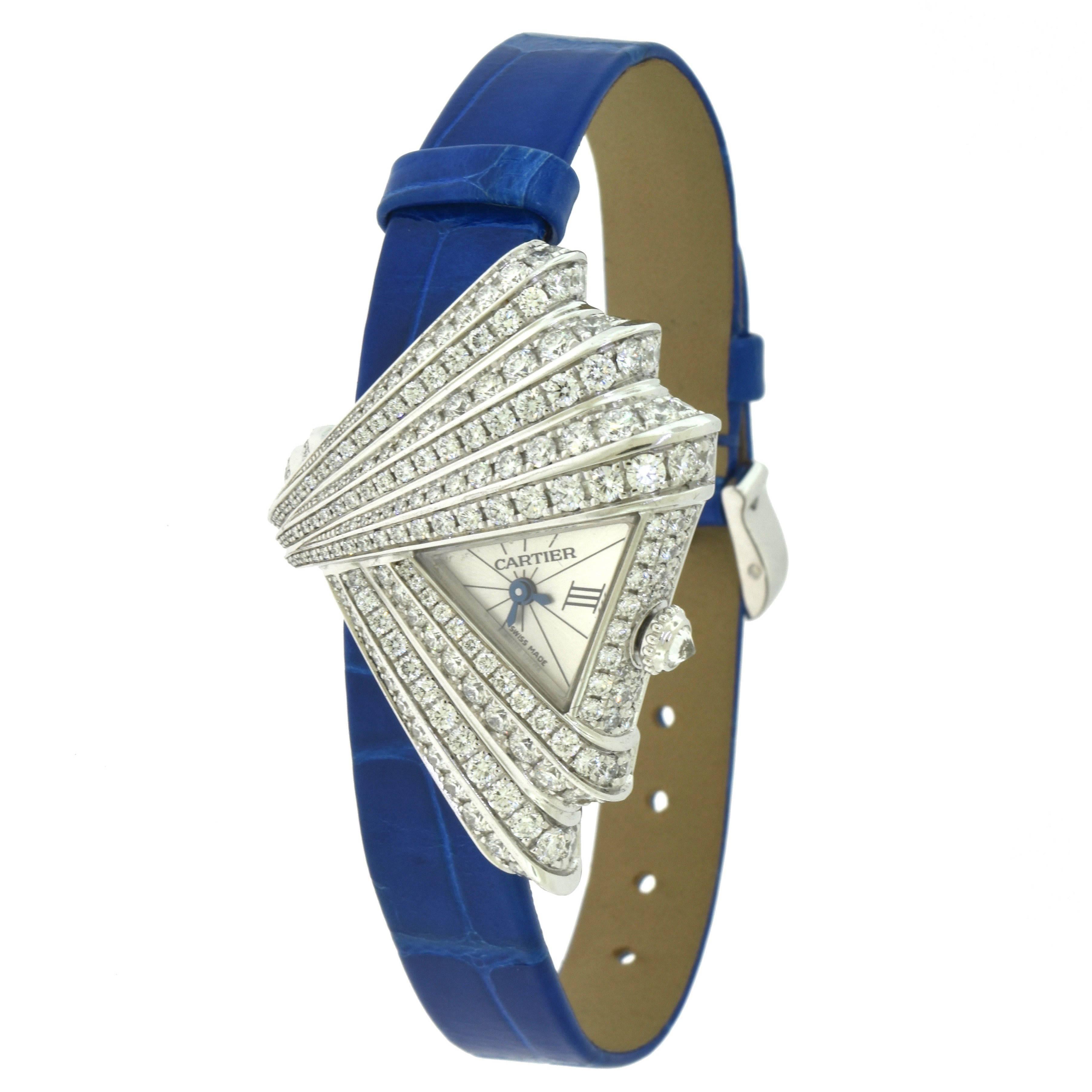 Cartier Libre Montre Froisée Diamond Fan-Shaped Watch in 18 Karat White Gold For Sale